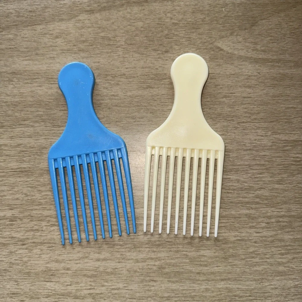 Vtg Goody Hair Pick Combs Wide Tooth Lifts Afro Purse Picks USA MCM Blue Cream